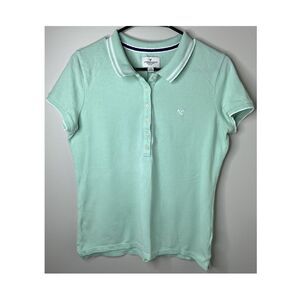 American Eagle Outfitters Women's Mint Green Cotton Polo Shirt Short Sleeve L/G